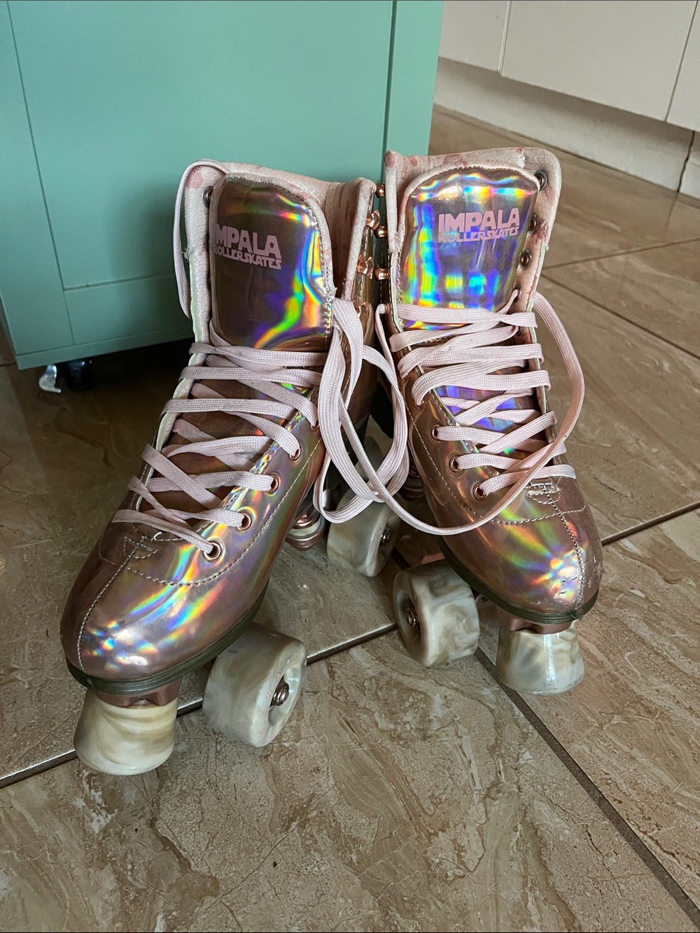Impala Holographic Pink Lace-Up Roller Boots